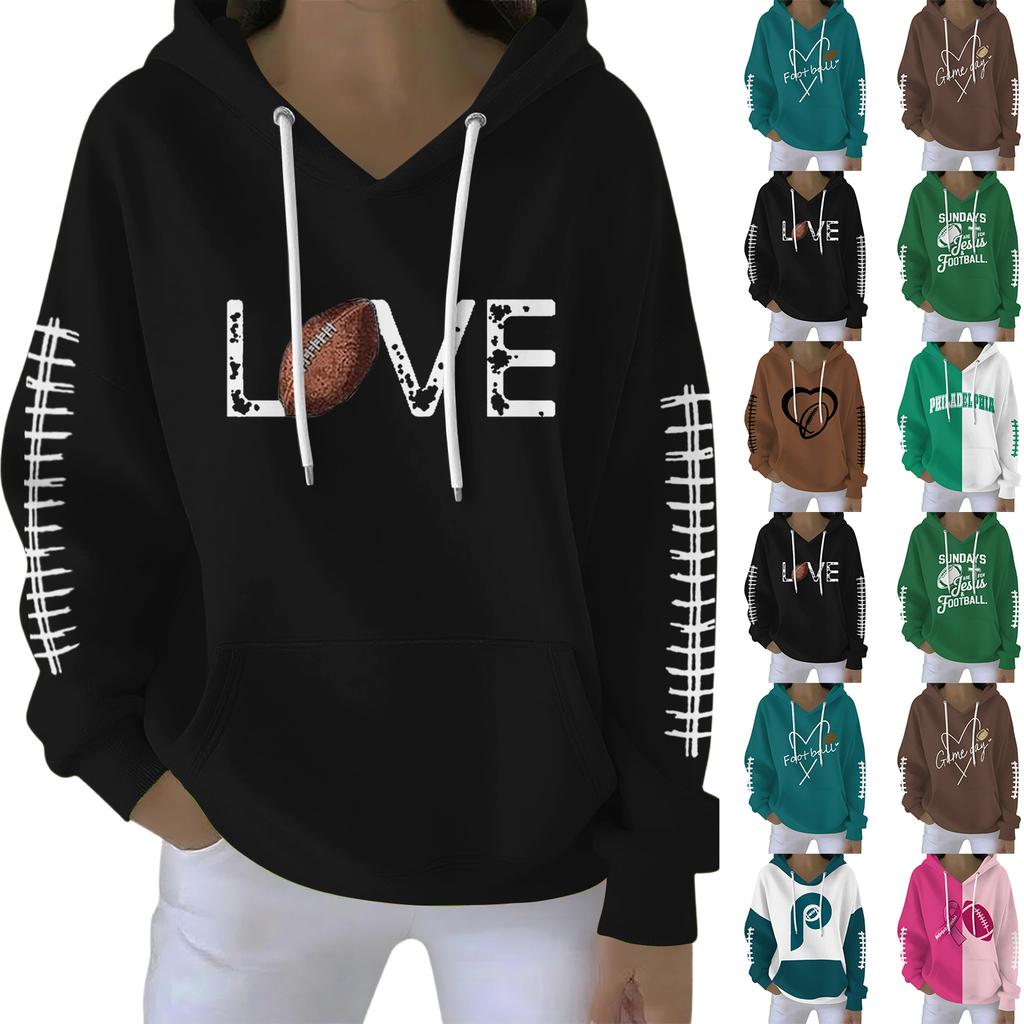 Ladies' Loose And Comfortable Casual Rugby Fun Printed Sports Hooded Sweatshirt