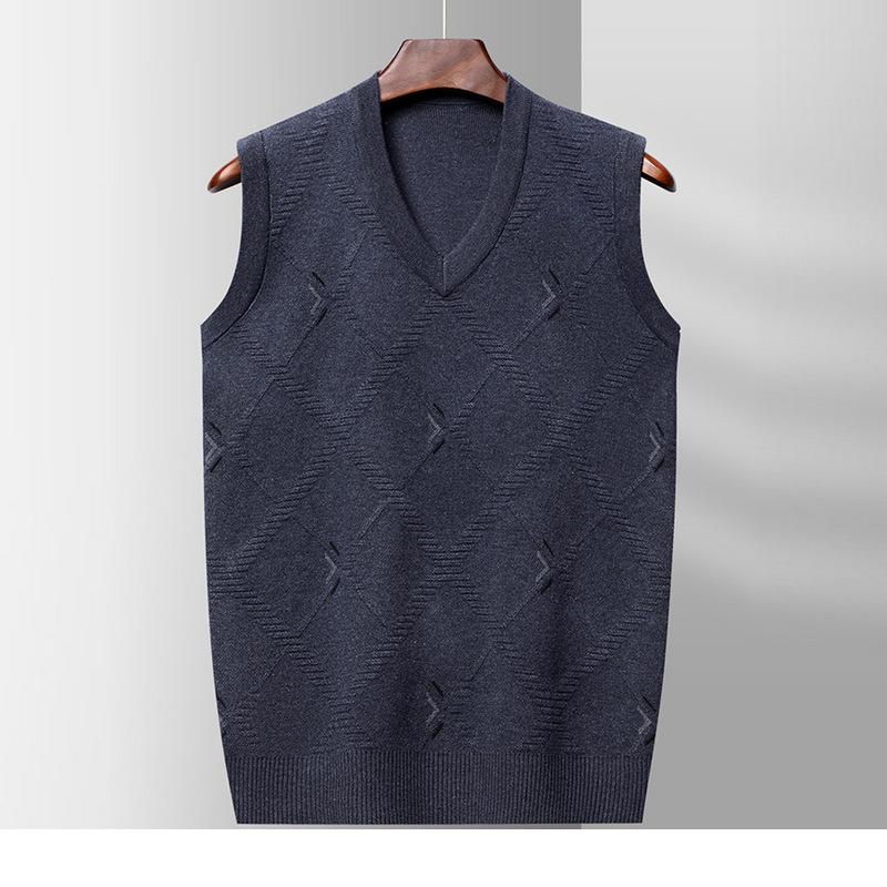 

Утепленный свитер с V-образным вырезом для людей среднего и пожилого возраста, жилет, мужской, для папы, свободная майка, дедушка, пуловер, вязаный теплый жилет, зима. 3XL
