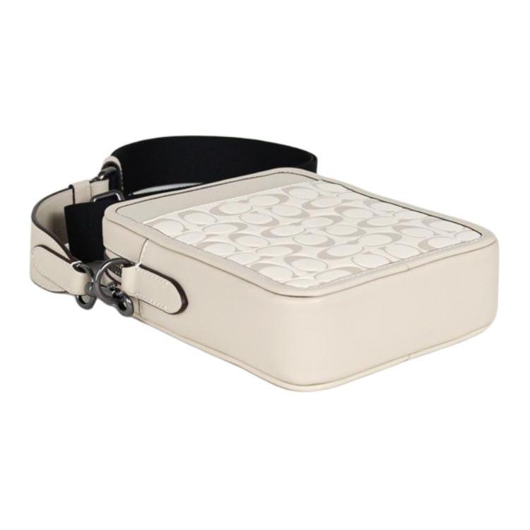 New COACH Sullivan Cow Leather Cell Phone Pouch, Shoulder Bag, Crossbody Bag Regular Men's White & Light Khaki CJ670-QBVRL