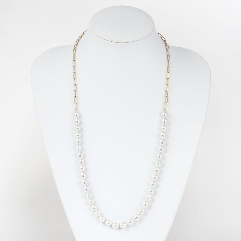 [MIONO] [Produced by Yumi Katsura] Yumi sienne Pearl Necklace Coco Chain, Suitable for Formal Occasions, Simple, Popular, White, Made in Japan (Gold)