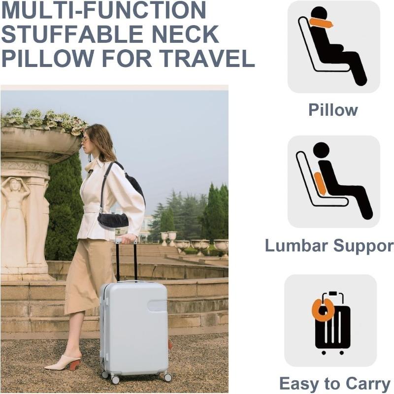 2 In 1 Fleece Folding Pillow Refillable Travel Bag Solid Color Soft U-shaped Storage Neck CushionTravel Accessories