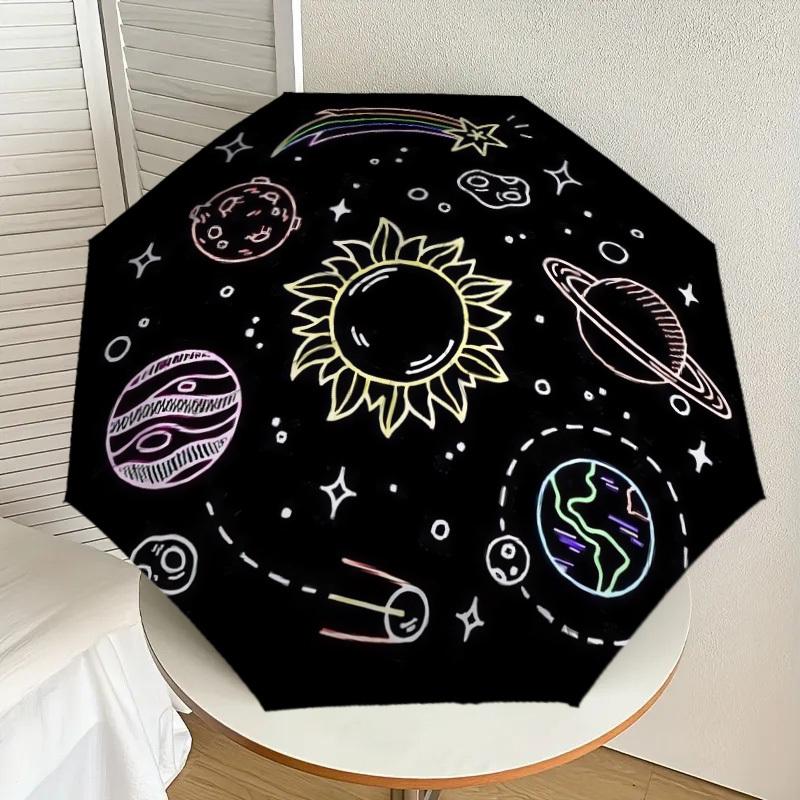

1pc Space Adventure: Planets, Stars, and Comets Umbrella with Plastic Handle,Suitable for All Seasons Home Travel Outdoor UmbrellaDD1764