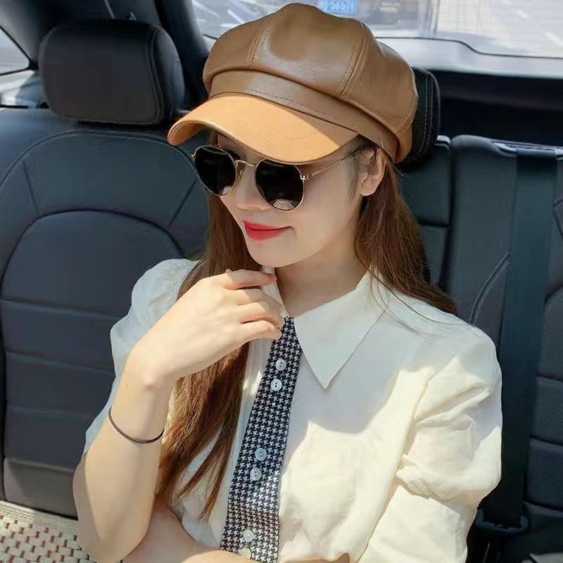 Korean Version Leather Beret, Kids Autumn Winter Octagonal Hat, Cute British Style Student Hat