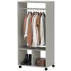 Wardrobe with Shelves, 2 Hanging Niches, 4 Swivel Casters, 60 x 40 x 128 cm, Grey