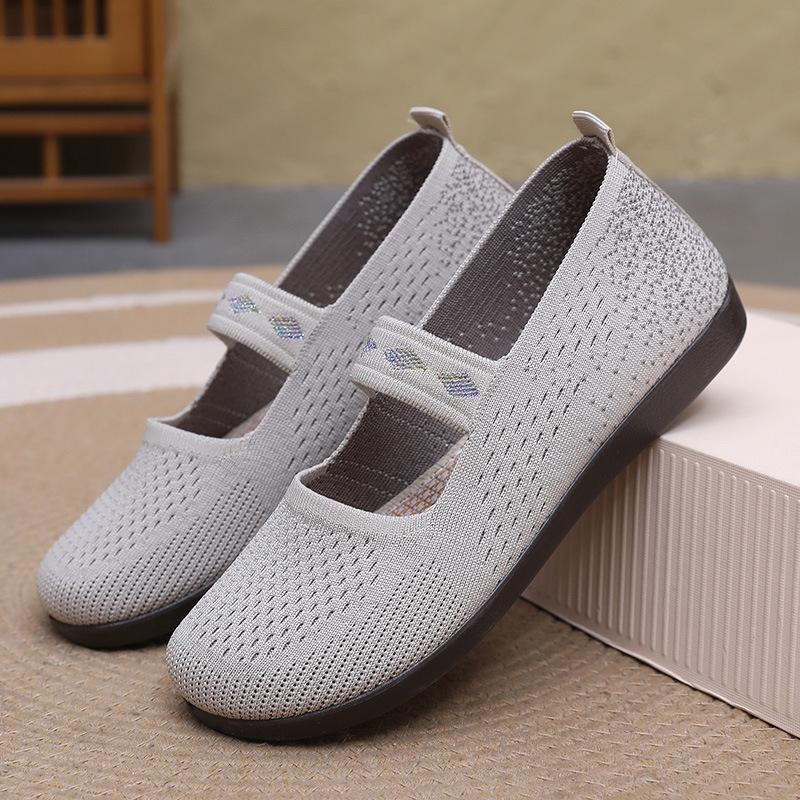 Middle-aged and Elderly Cloth Shoes Women's Shoes with Soft Sole Breathable Old Lady Background Cloth Shoes Mother Grandma Elastic Band Non-slip