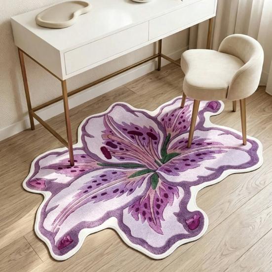 Modern Home Decor Mat Lily Shape Floor Mat, Absorbent Velvet Rug for Bathroom And Entrance, Non-slip Decorative Flower Bedroom Dressing Table,
