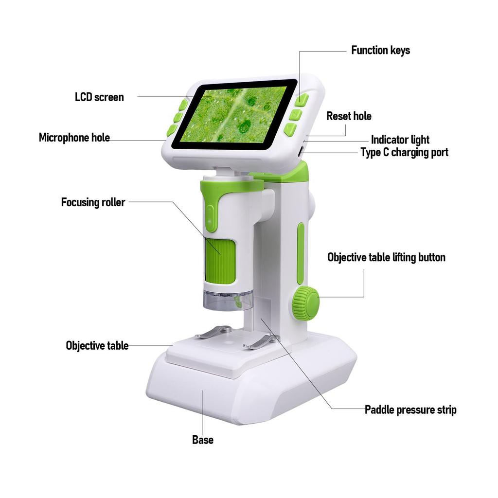4 Inch LCD Screen Microscope Kids Digital Microscope with LED Light 1600X Handheld Desktop Digital Microscope for Education