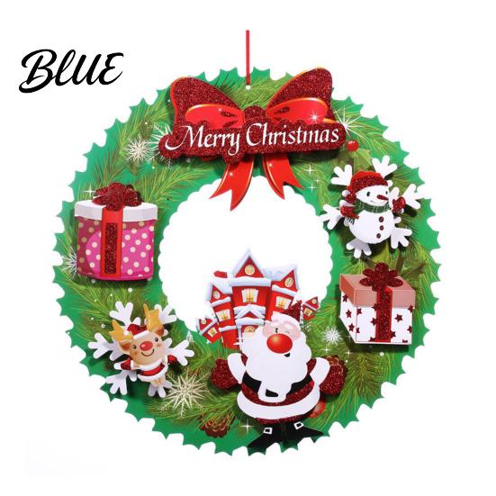 Seasonal Home Decor Christmas 3D Wreath Pendant with Hanging Rope Cartoon Garland Ornaments Snowman Door Ornaments Lightweight Paper for Holiday
