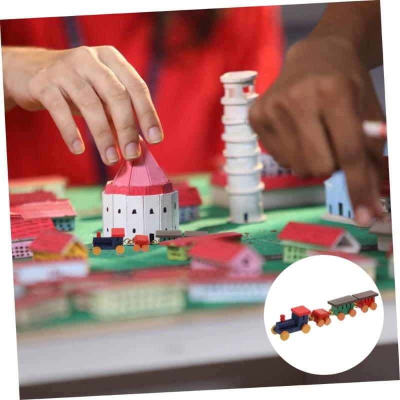 1/12 Miniature Wood Train Toy with Vibrancy Color Carriages and Metal Hooks for Doll House Scene Display Enhancement