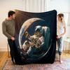 Astronaut Flannel Throw Blanket Out Space Galaxy Star Moon Blanket Comfortable Warm Lightweight for Bed Couch Sofa Decoration