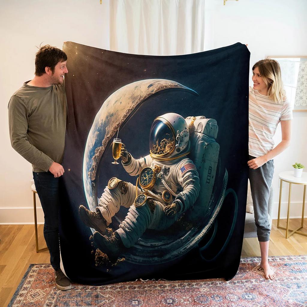 Astronaut Flannel Throw Blanket Out Space Galaxy Star Moon Blanket Comfortable Warm Lightweight for Bed Couch Sofa Decoration