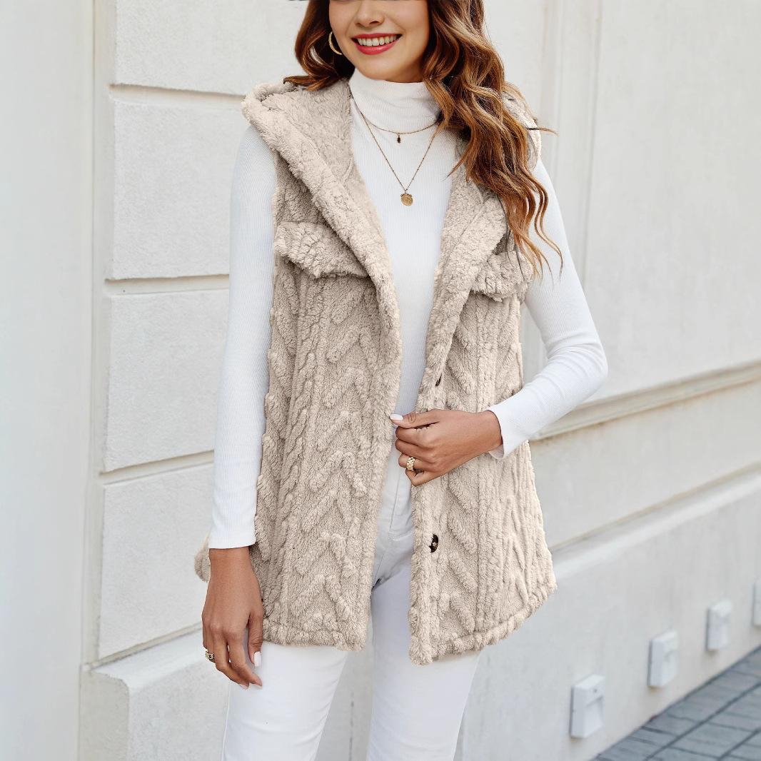 

Женская зимняя теплая безрукавка из плюша с капюшоном L абрикосовый