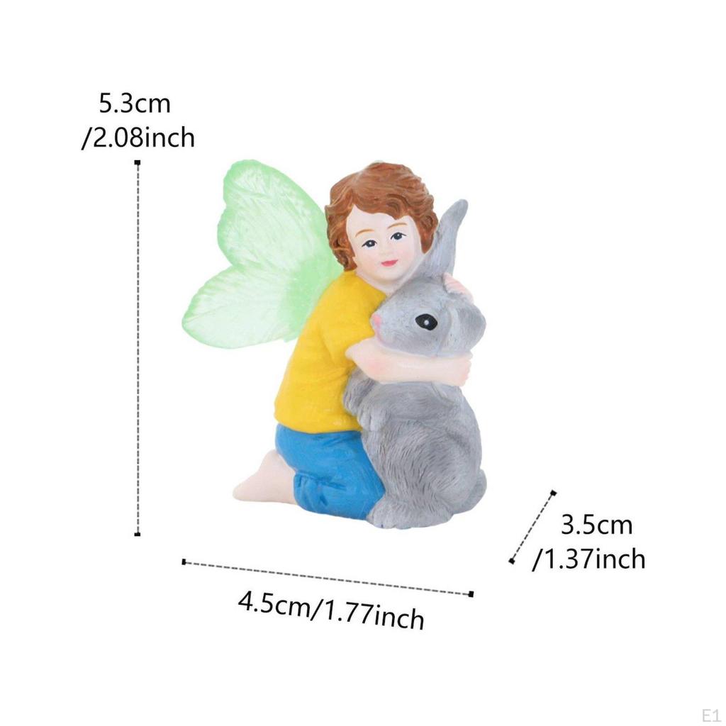 Winged Boy Hare Figurine Outdoor Decoration Hugging Bunny Statue Cute Bunnies