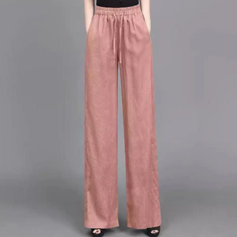 Nové dámské bavlněno-lněné ležérní kalhoty se širokými nohavicemi v čínském stylu - Elastický pas, volný střih plus size, tenké kalhoty s rovnými nohavicemi na léto