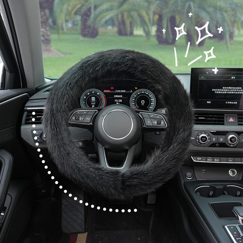 Car steering wheel cover handlebar cover for girls winter plush warm non-slip simple women's pink handlebar cover