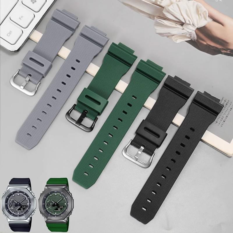 For Casio G-Shock GM-2100 GM-S2100 GA-2100 men Sports waterproofing watch strap Red Gray Rubber resin watchband 16mm