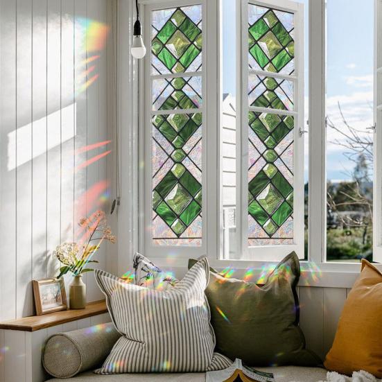 Flower Window Privacy Film, Decorative Static Cling Stickers, Waterproof Glass Cling, 39.4x17.7in Anti-Glare Static Glass Sticker for Home Bathroom