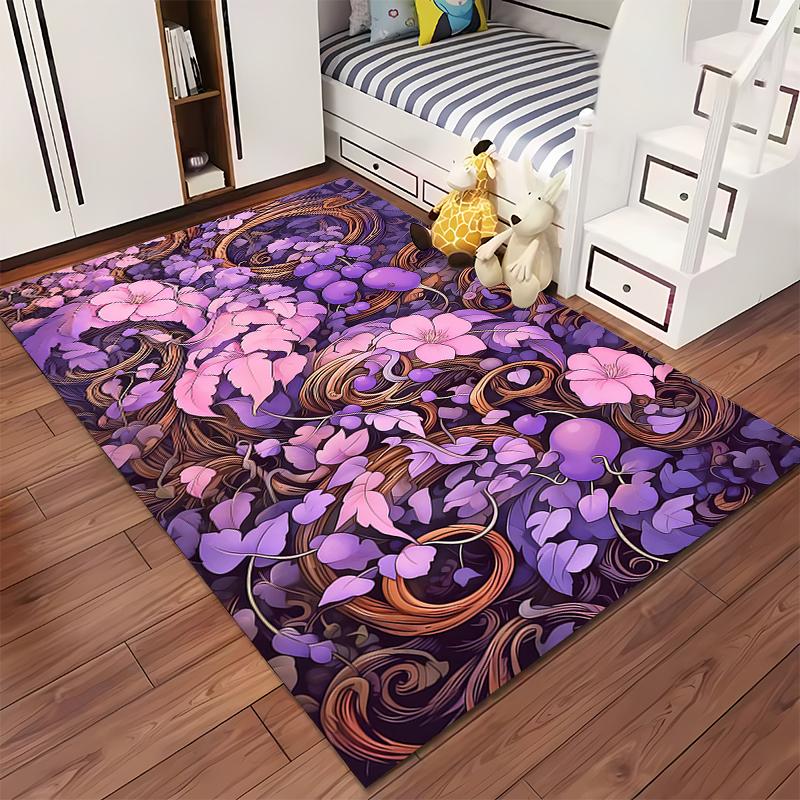 Purple Floral Vine Pattern Carpet with Elegant Artistic Design Suitable for Use As an Anti-slip for Living Room Bedroom Sofas