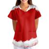 Women's Christmas Print Loose Fit V-Neck Short Sleeve Scrub Top with Pockets for Work