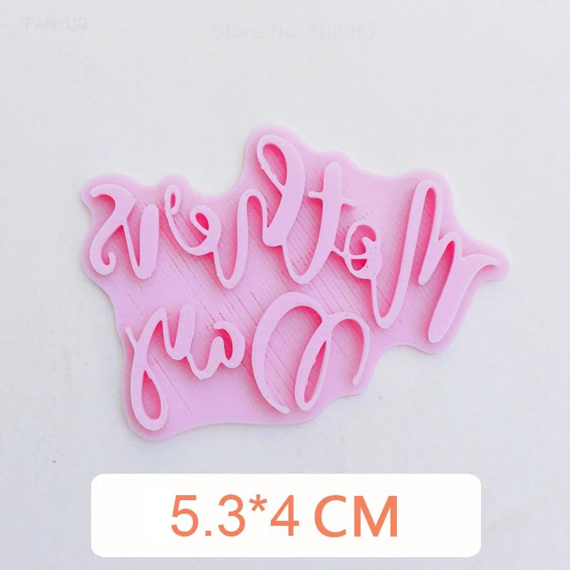 New English Blessing Words Happy Birthday Valentine Mother's Day Thank You Cookie Mold Embossing Stamp Press Frame Baking Tools