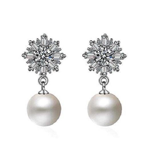 Latest Crystal Pearl Silver Plated Earrings for Women