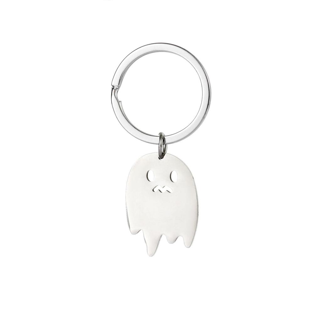 Cute Ghost Stainless Steel Keychain Creative Cartoon Design Stylish Bag Pendant Practical Lightweight Daily Key Accessory