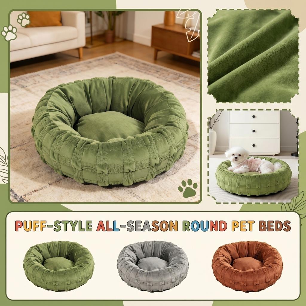Lit Rond Puff pour Chiens et Chats - Câlin Tout Douillet Animal d'Intérieur