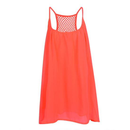 Women Summer Solid Color Sleeveless Grids Backless Large Hem Sling Mini Dress