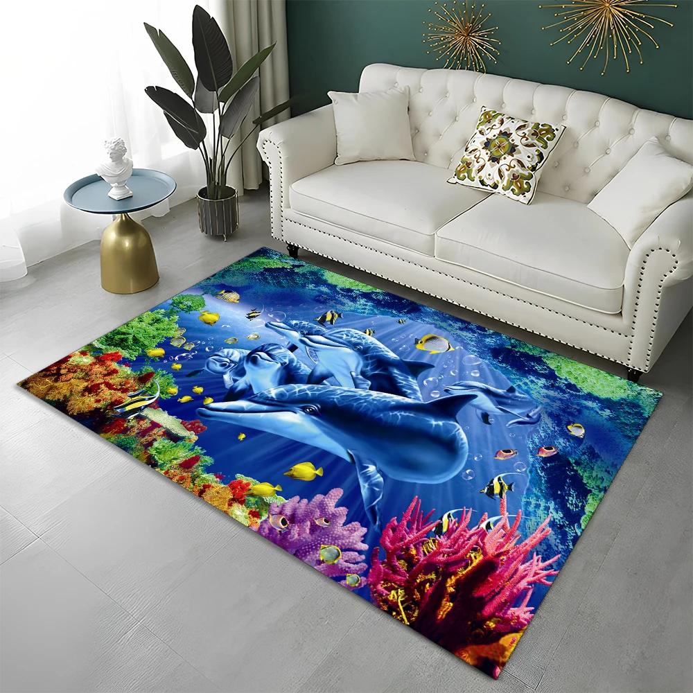 3D Underwater World Seabed Fish Carpet Rug for Home Living Room Bedroom Sofa Doormat Decor,kids Play Area Rug Non-slip Floor Mat