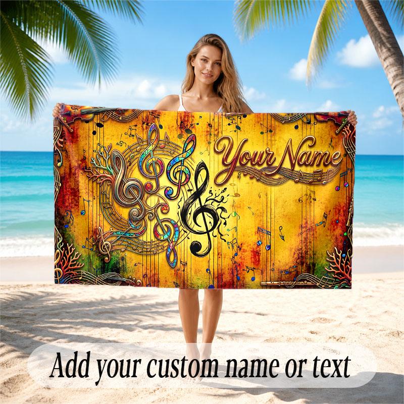 Music General Theme Beach Towel Personalized Custom Name & Text Soft Quick Dry Beach Towel for Swimming Travel
