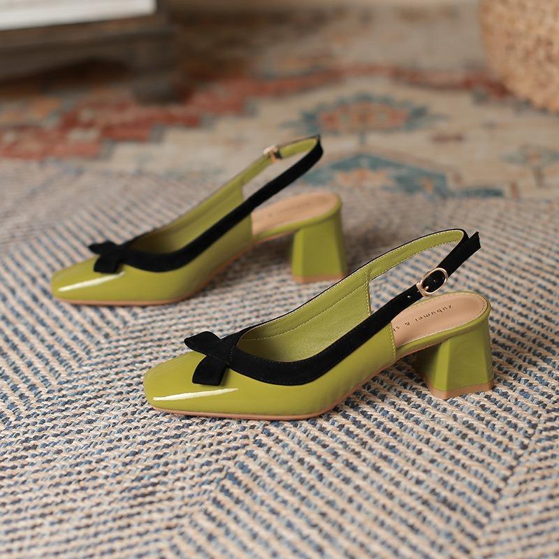 9-2 studiolee bow back strap thick heel shoes square head shallow mouth single shoes
