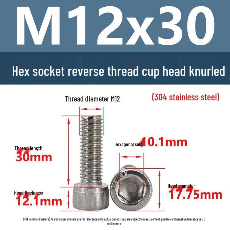 Yigu Yigu 304 Stainless Steel Reverse Thread Knurled Hex Socket Cup Head M6-M12 Screws