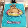 1pc Summer Hamster Wearing Sunglasses Floating In Pool Floral Ring Fleece Blanket Soft Flannel Throw Beach Theme Gift Idea