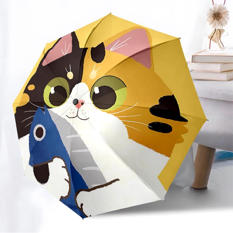 1PC Cat Fish Automatic Folding Umbrella - Compact 8-Rib Design, Durable Plastic & Iron, Lightweight for Outdoor Daily Use, Festive Gift073