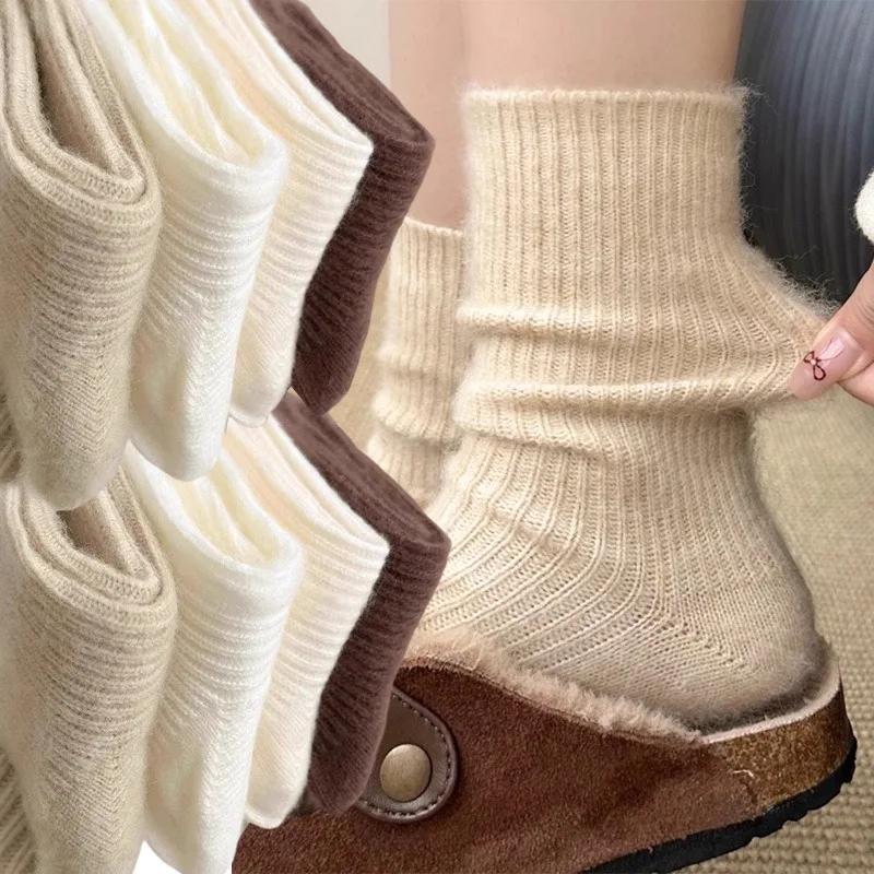 1/2pairs New Women Wool Cashmere Socks Winter Warm Solid Color Knitted Soft Sock Harajuku Sleeping Floor Sock Hosiery Girls Gift