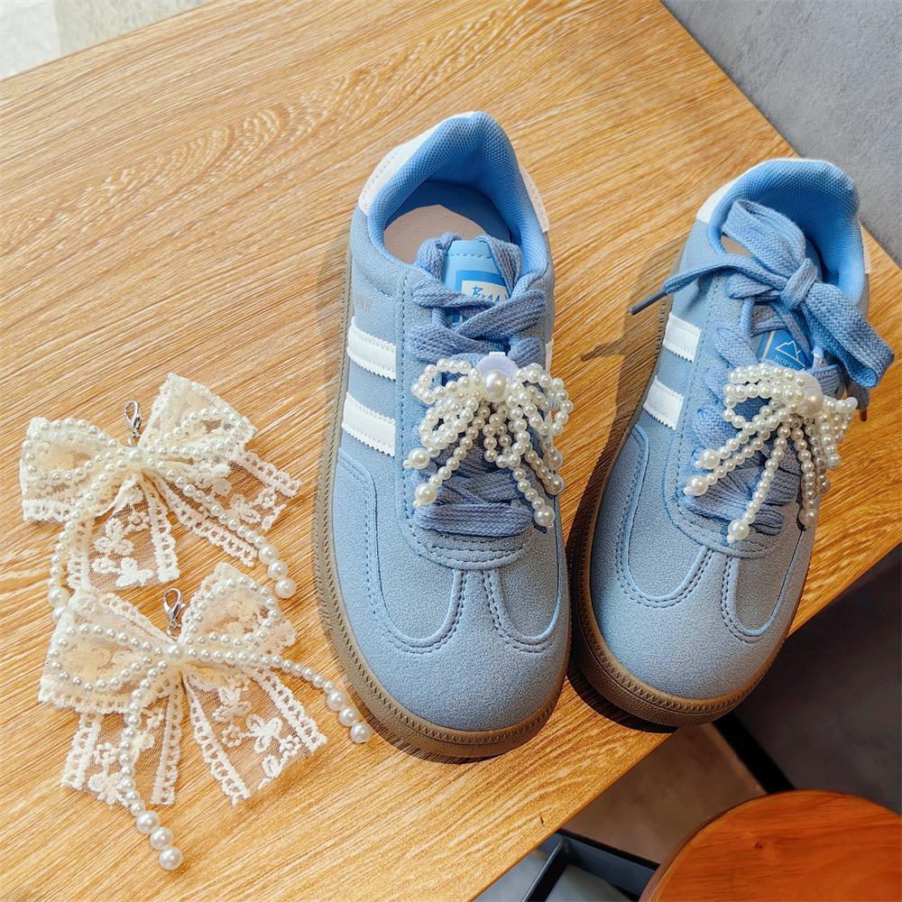 New Fashion Lace Pearl Bow Shoe Lace Charms For Sneakers Decorative Shoe Flower Buckle Premium Decorative Shoe Charm Accessories