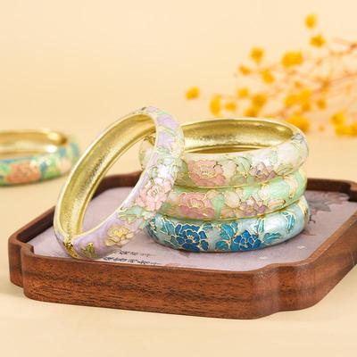 Cloisonné Peony Flower Fashion Bracelet - Perfect Souvenir Gift for Girlfriend or Mom