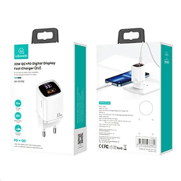 Usams Ład. Siec. 1Xusb-C+1Xusb T46 33W(Only Head) Pd3.0 +Qc3.0 Fast Charging Biały/White Cc152Tc02 (Us-Cc152)