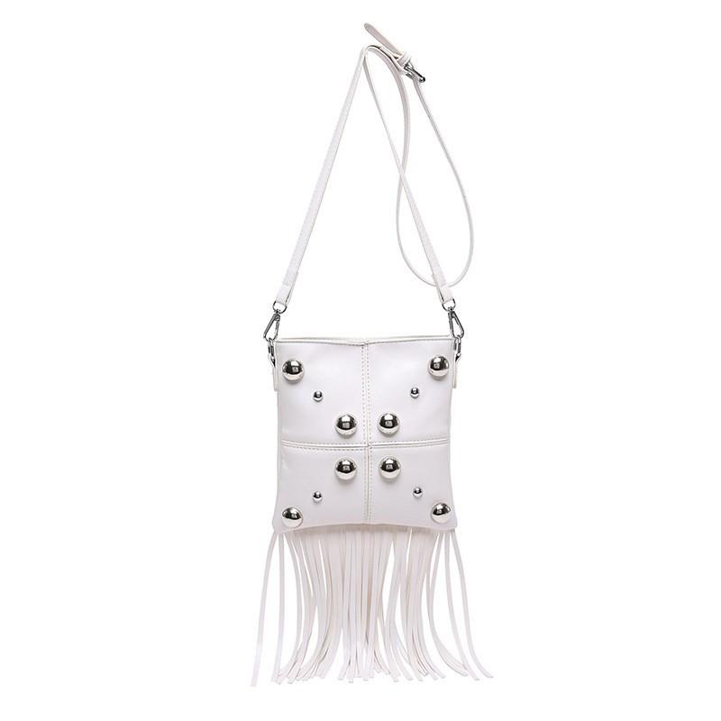 Retro High-end Rivet Motorcycle Bag Niche Design Tassel Square All-match One-shoulder Cross-body
