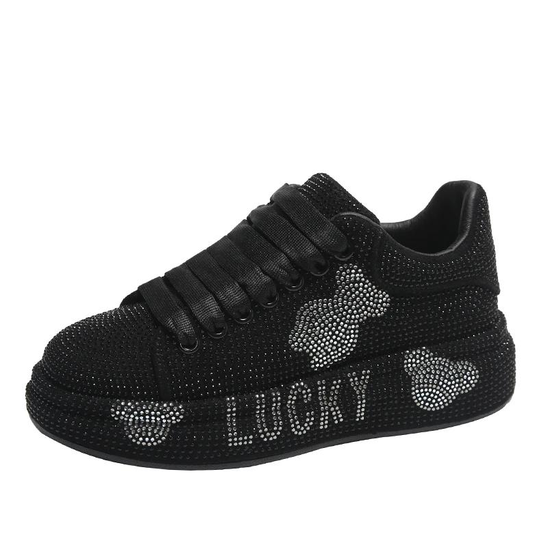 Fashion Women's Luxury Sneakers Sparkling Water Diamond Shoes Thick Bottom Casual Shoes Designer Water Diamond Fashion Vulcanized Shoes