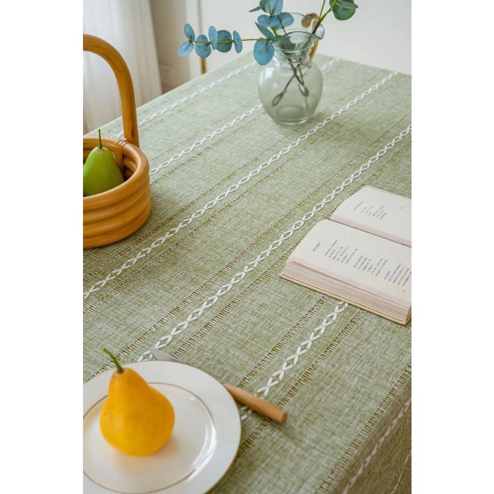 Cotton Linen Tablecloth With Tassels Waterproof Oilproof Tea Striped Table Cloth Thick Rectangular Wedding Dining Table Cover