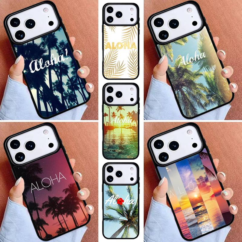 Aloha Hawaii Hawaiian Beach Palms Phone Case for iPhone 16e 15 14 13 12 17 Pro Max Plus Air 17pro Cover Coque