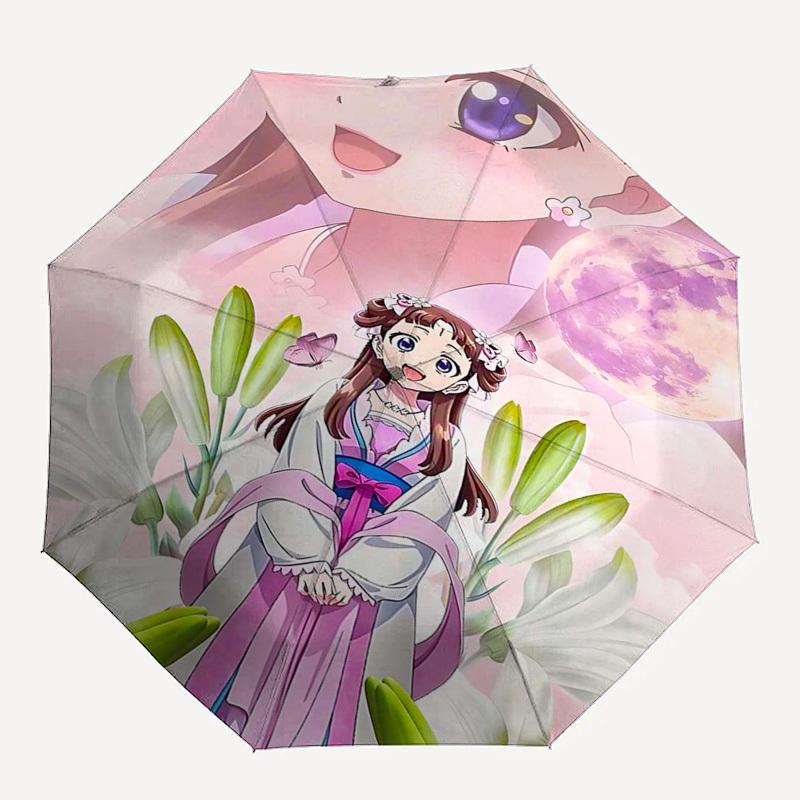 1pc Outdoor Umbrella with Anime Girl and Flowers Design - Automatic Opening/Closing, Portable 3-Fold Design, 8-Bone Iron Frame, Perfect Gift for