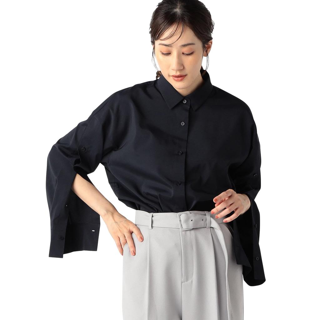 Comme Ca Ism Slit Sleeve Navy Shirt, 12-15II12-204, Medium,