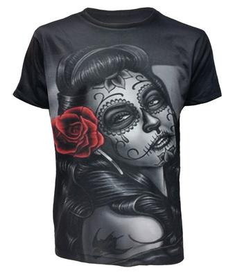 CANDY DOLL Maglietta da Uomo Teschio Tatuaggio Rock Metal Biker Goth Teschio di Zucchero Top Tee