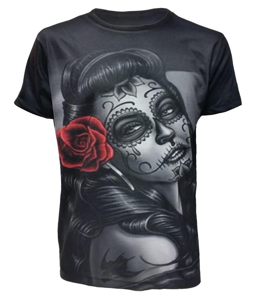 

CANDY DOLL Mens T-shirt Tattoo Skull Rock Metal Biker Goth Sugar Skull Top Tee L