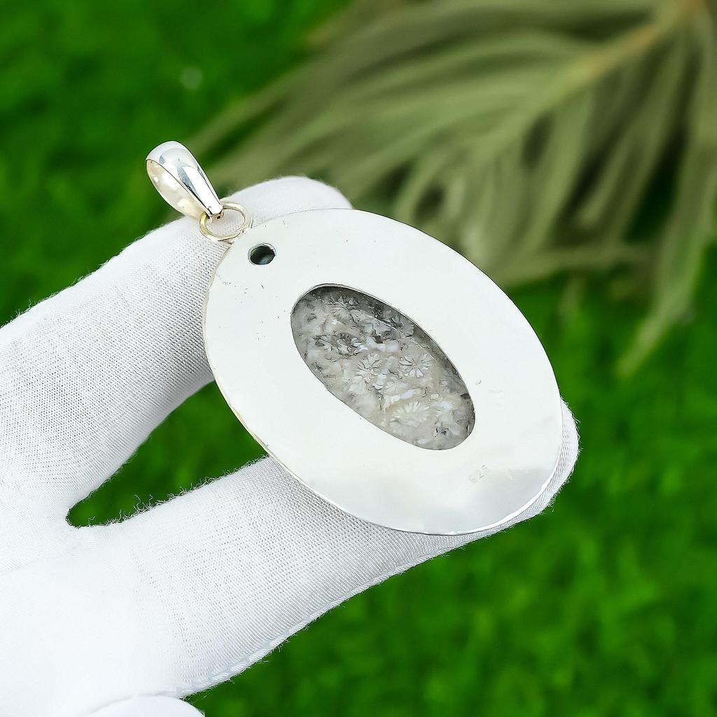 Daughters Day Deal 925 Sterling Silver Fossil Coral Gemstone Topaz Boho Pendant