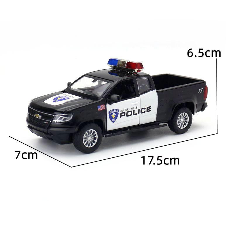 NEU 1:31 Chevrolet Colorado ZR2 Polizei Leichtmetall-Automodell mit Sound und Licht Rückzieher Kinderspielzeug Sammlerstücke Geburtstagsgeschenk