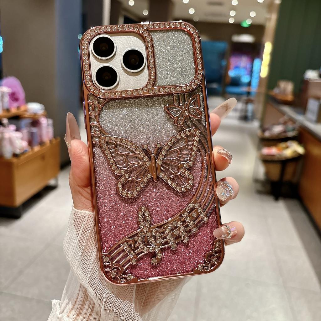 Popular Gradual Change Glitter Butterfly Mobile Phone Case for iPhone17Promax Hollow Apple 17 Protective Case
