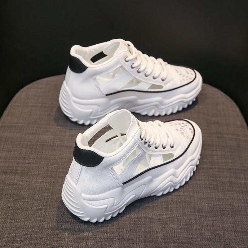 

Женские кожаные дышащие кроссовки на платформе, летние нескользящие полые сандалии на шнуровке, обувь для походов и тренировок на открытом воздухе 40 белый